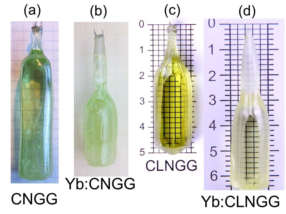 CZOCHRALSKI GROWTH OF CaNbGa GARNET CRYSTALS Figure ESI.1. Single crystals grown by the Czochralsi method. (a) Undoped CNGG, (b) 11.