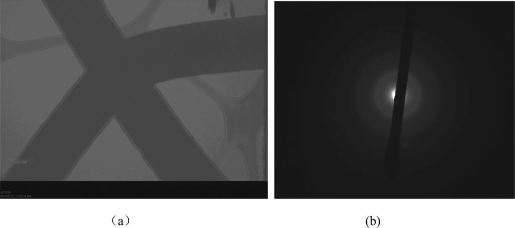 Figure 5. (a) TEM images of SiNW with branches. (b) The SAED diffraction of the SiNW.