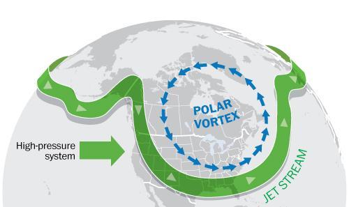 Polar Vortex The polar vortex is a persistent, large-scale cyclone (intense area of low pressure) located near both of a planet's geographical poles.