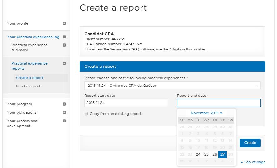 B. Completing the summary report From the drop-down menu, select the period of practical experience for which you are creating a report and the dates covered by the report.