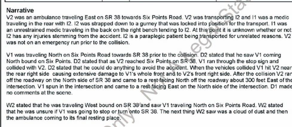 Figure II.12 Example directions from PDF police report. Figure II.13 Example crash narrative.