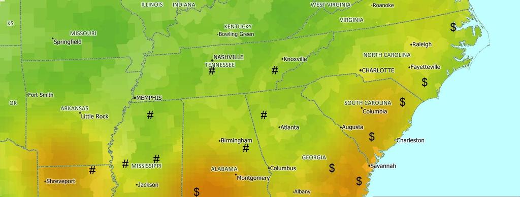 US South Pulpwood Heat Map