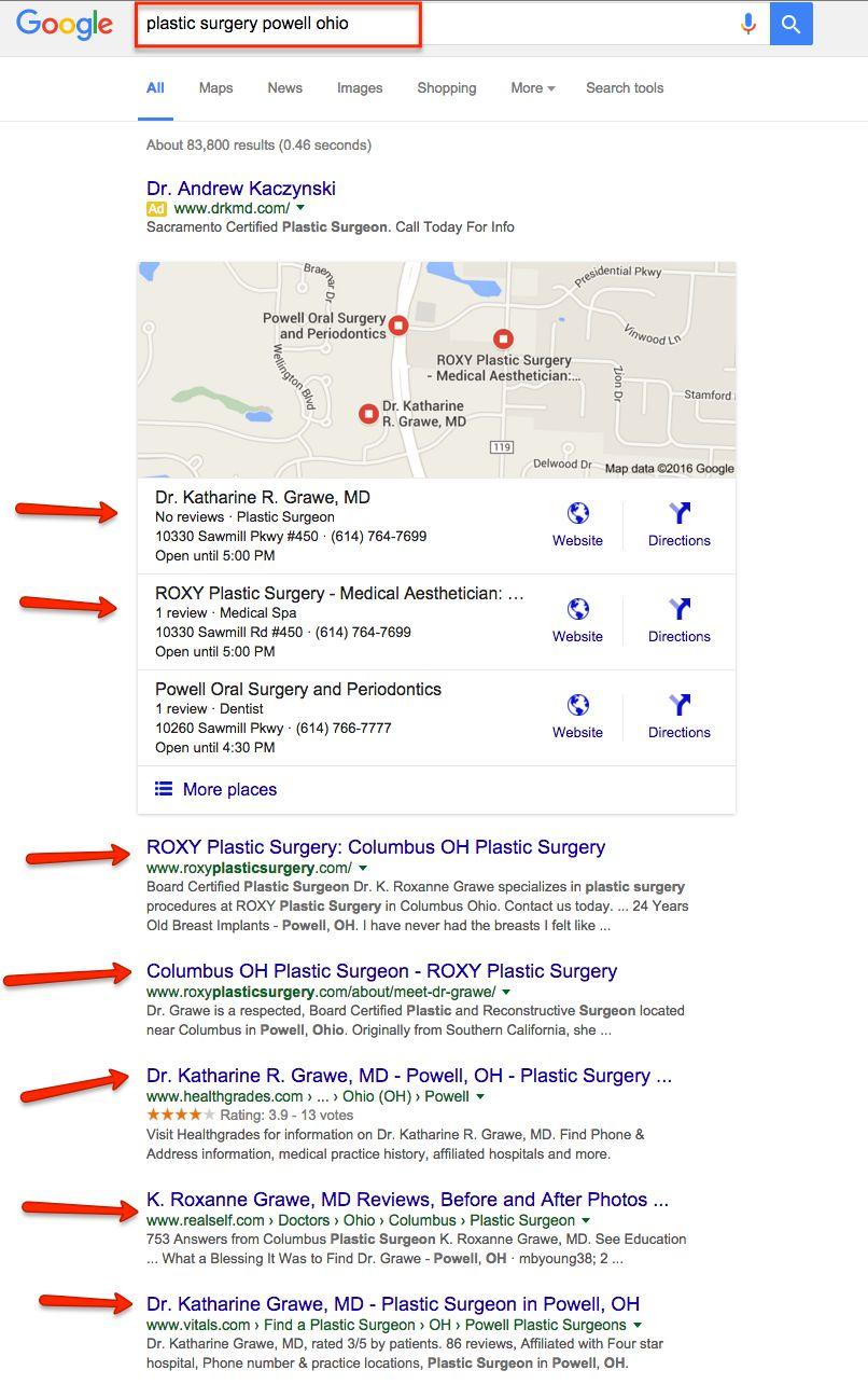 SEO Results 20 Three-Month Review After Mod Girl Marketing revamped their SEO, ROXY Plastic Surgery is now on the first page in Google search results for several competitive industry keywords.
