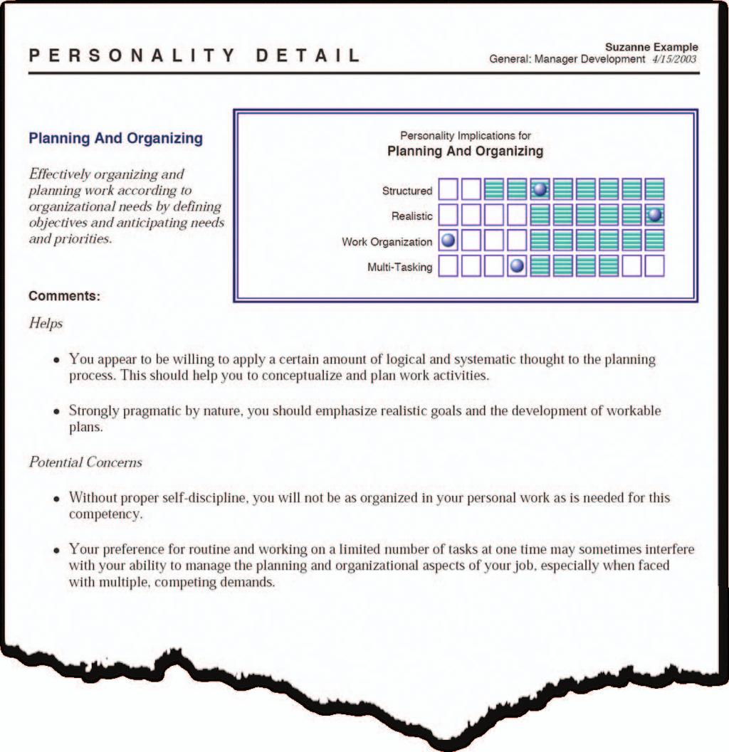 This is a partial excerpt from the competency based report describing the personality implications of the respondent s results on the competency of
