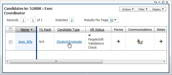 (1) From the Candidate Results panel, click on the Candidate Type hyperlink (2) A pop-up menu will display. Click on the Select candidate type drop-down arrow (3) Select the correct candidate type.