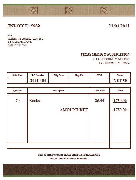 Transaction Detail Received Books with the bill from Texas Media