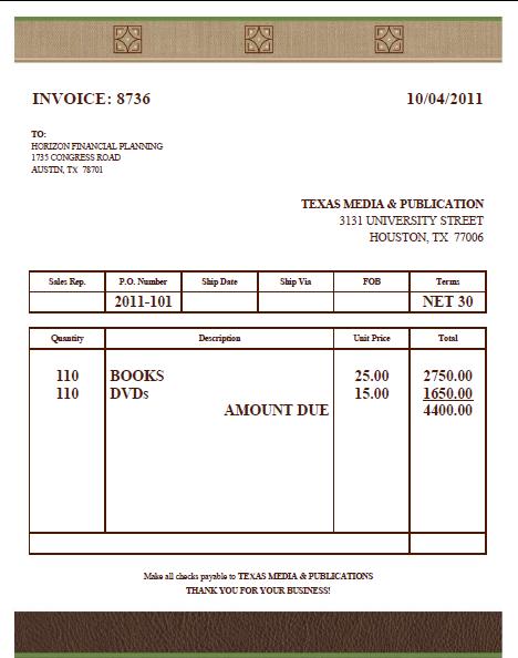 Transaction Detail Received Books and DVDs with the bill from Texas Media