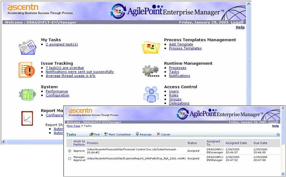 AgileWork provides the integration mechanisms to extend AgilePoint at the activity level with reusable, configurable meta-data-driven dynamic manual activities that are shareable across process