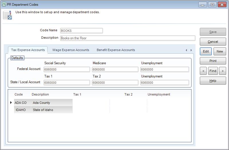 To set up Department Codes: 1 In Payroll, select Options > Department Codes from the left navigation pane.