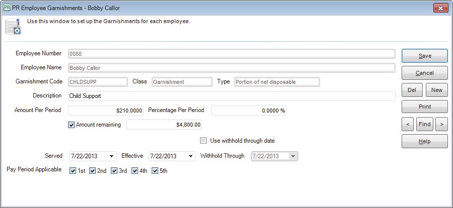 garnishment information, such as the maximum percentages and minimum wage exemption amounts. 5 Select the Add New Row button.