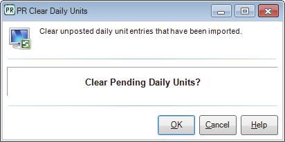Figure 43: PR Daily Units Expense Report Clearing Daily Units If you want to clear daily units, you can use the PR Clear Daily Units window to clear any units that were not posted or are not in a