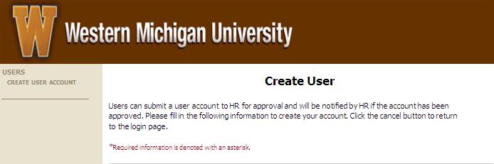 As a first time user, to enter the site you must create your own account by clicking on the Create User Account link on the left side of the screen.