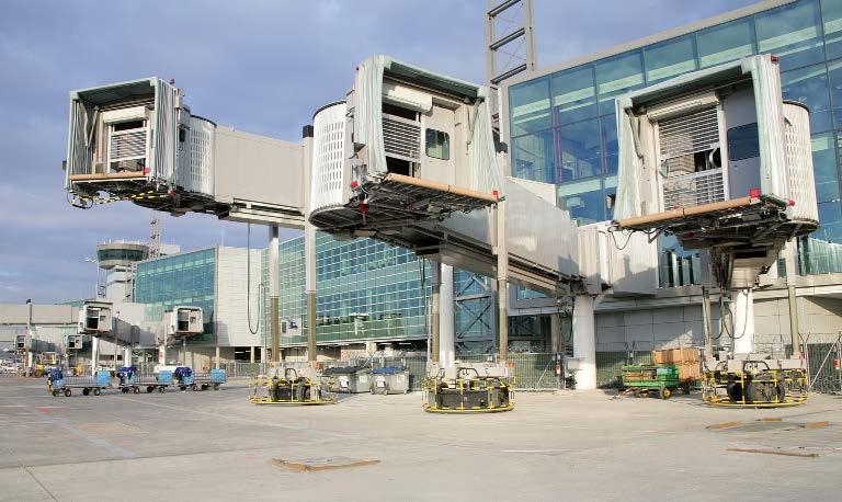 Sensors in passenger boarding bridges and ground support vehicles Aircraft Docking Guidance System In order to take up the parking position at the terminal as quickly and precisely as possible,