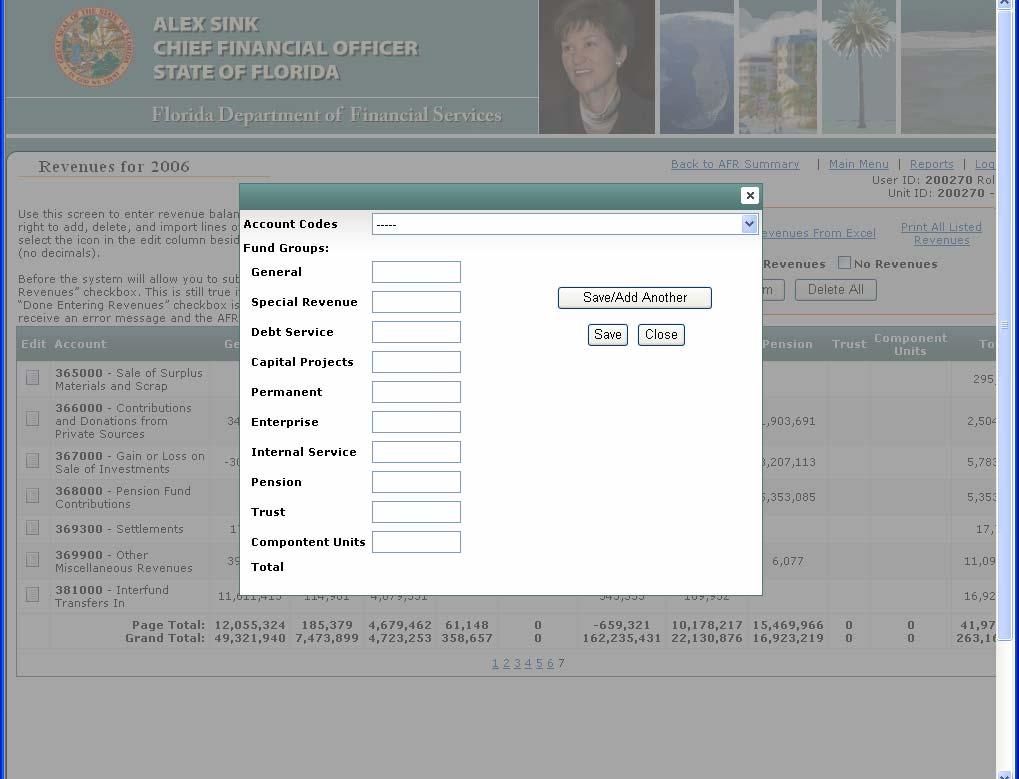 Manually Entering Revenues (Continued) The next screen will appear: 3) Use the drop down box to select an account code.