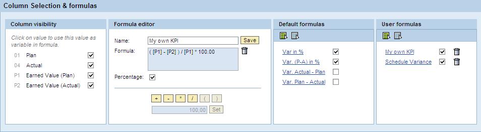 Define your output 5 show and hide columns define your own KPIs via the integrated formula editor use variables