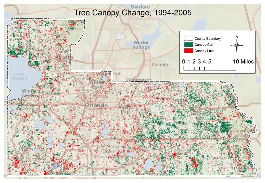 Figure 14 Tree canopy change from 1994-2005.