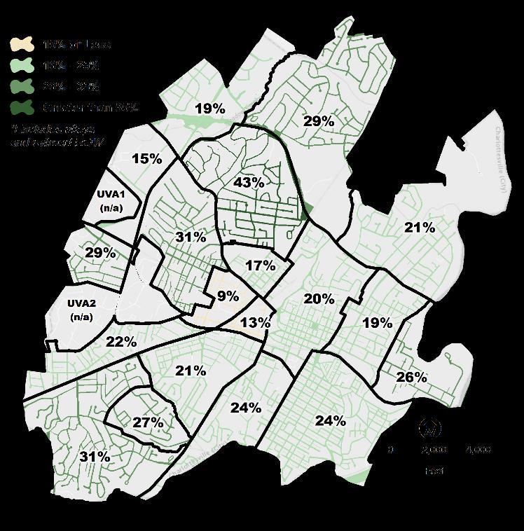 Percent Urban Tree Canopy in Rights-of-Way* by Planning Neighborhood