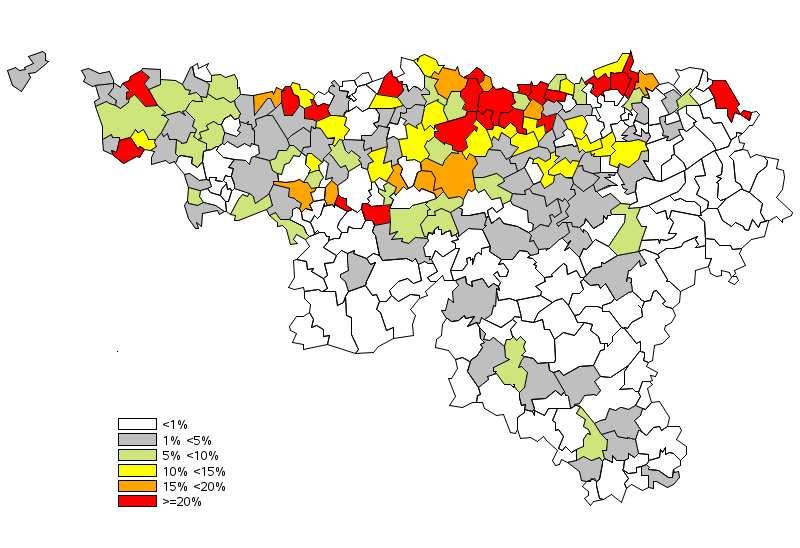 Products - 2013* Importance of arable crops in walloon municipalities (2012) (in % of the value of total agricultural production of the municipality) Importance of horticulture in walloon