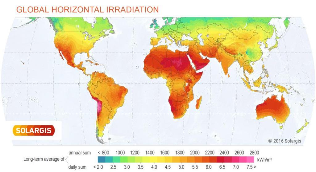 Application of bifacial modules in desert conditions GHI dose world map ( Solargis) Desert climates makes bifacial modules more