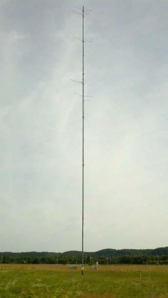 Figure 10 is a photograph of the CSAT3 and conventional anemometry installed on the meteorological tower at the Prairie Island Casino Site.