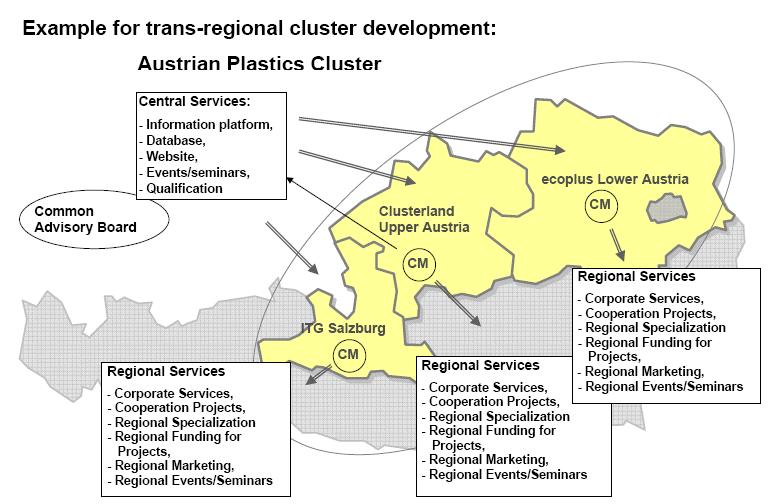 Plastics Cluster Trans-regional cluster initiative: - larger network, only 1 membership fee, central basic services (database, newsletter,.