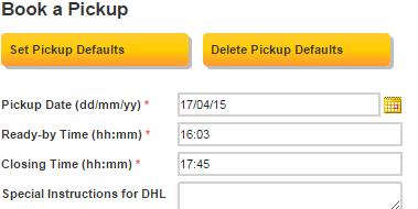 Set Pickup Defaults You can save your default pickup details by choosing Set Pickup Defaults.