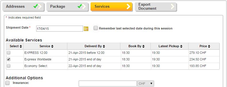 NEW SHIPMENT SERVICES & OPTIONS Please select a DHL Product and optional Services. Available Services Select a DHL Product/Service. Additional Options Select additional services for your shipment.