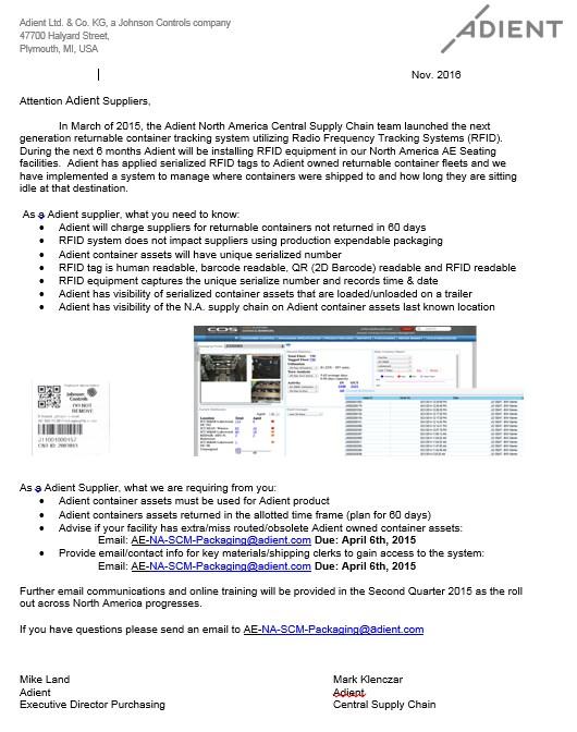 Adient Returnable Container Asset Memo-Updated