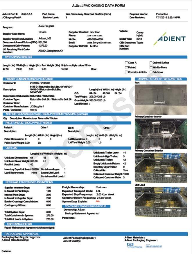 Adient Packaging Data Form Web Bases System