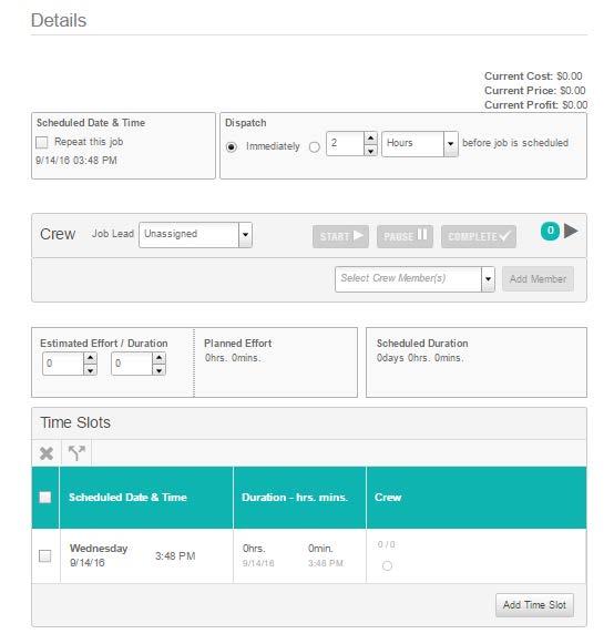 Step 2 Create Details JOBS & QUOTES tab NEW JOB sub tab Details Field Cost of Job Calculations Current Cost: Current Price: Current Profit: Field Description Display the total current cost of job.