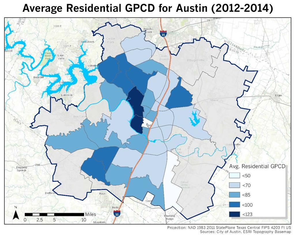 As this map demonstrates, there is considerable variation in water usage across the city of Austin.