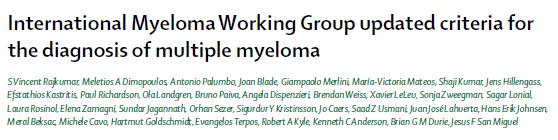Myeloma patients in asymptomatic patients without CRABI = asymptomatic or smouldering myeloma until this revision in 2014 Patients with the highest risk asymptomatic multiple myeloma should be