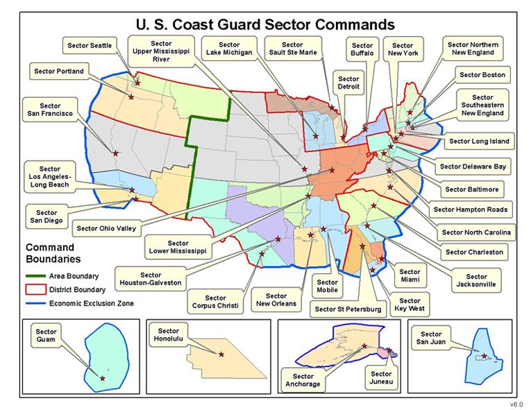 Figure 3 USCG Sectors The result of these different boundaries is that the regional planning efforts of these agencies are intended to address different geographic regions and correspondingly
