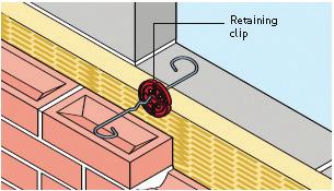 4 CONSTRUCTION TYPE: cavity walls Wall ties Wall ties should be built into each leaf with a minimum embedment of 50mm. However, some manufacturers recommend an embedment of 62.