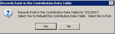 4. If the Contribution Data Table has been previously generated for the reporting date a box will display indicating that records already exist.