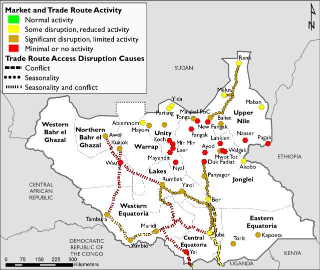 This is increasing the volume exported. With high demand for goods in Juba and insecurity along trade routes out of the capital, internal trade flows remain significantly disrupted.