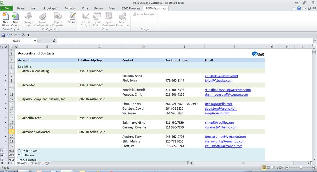 Report 10 - Contacts by Sales Person by Account This is a very basic report that shows the capability of reporting across CRM tables (here: Accounts