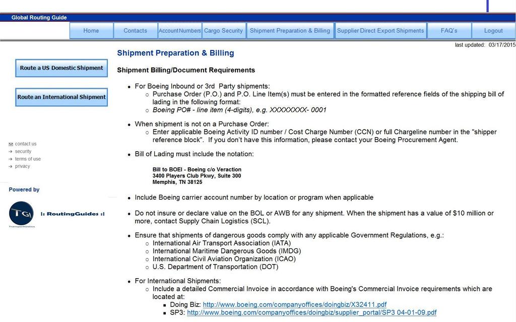 Return Shipment Preparation & Billing Page Shipment Preparation & Billing Requirements: - For Boeing Inbound or 3rd Party shipments - When shipment