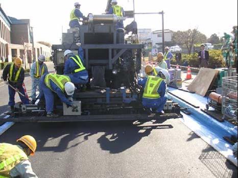 Merits to use glue sheet are to assure water impermeability to lower layer and to be fixed to existing asphalt pavement. Glue sheet is expected to behave as water impermeable layer and leveling layer.