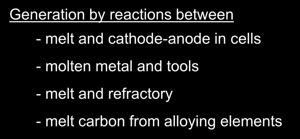 reactions between - melt and cathode-anode in cells - molten metal and tools - melt