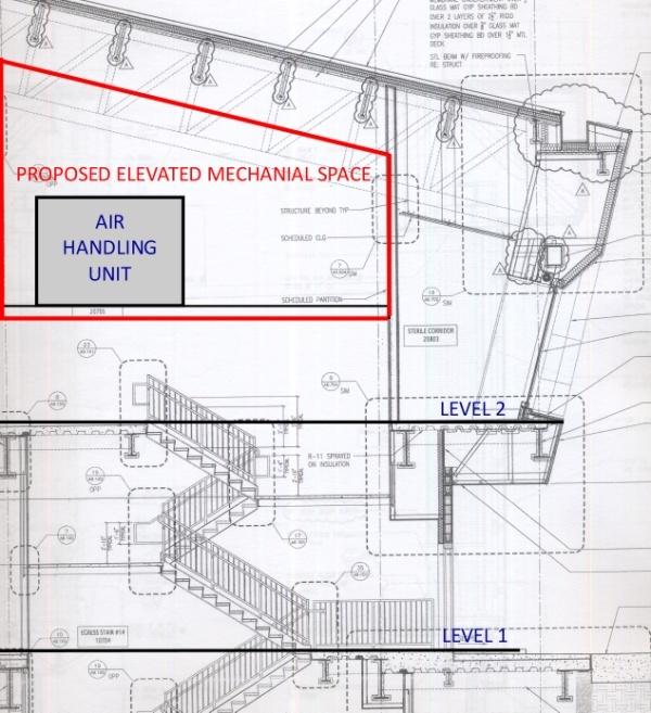 locate some of the additional units above the egress stairs on the south side of the building.