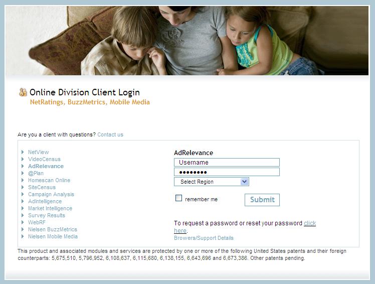 PRODUCT LOGIN 1.) Visit http://www.nielsen-online.com/login.jsp 2.) Select VideoCensus from the left. 3.) Enter your username and password, then click the Submit button.