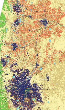Range over a recent 12- year period. Landsat TM images of the land cover taken in 1986 and 1998 were initially grouped into 100 classes, such as grassland and irrigated cropland.