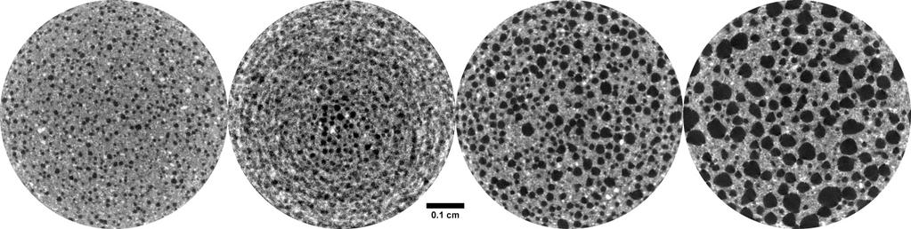 The compiled properties for all nine cement mixes can be seen in Table 4. Figure 14: 2D slices of reconstructed 3.7 μm resolution CT scans taken of the.