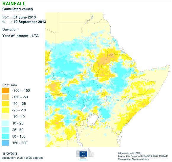 Climate Rainfall Rainfall from June to September was good for much of Sudan and Ethiopia, but insufficient in important agricultural production areas (mainly in Sudan and to a certain