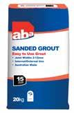 ABA SANDED GROUT ABA Sanded Grout is a cement-based grout for internal or external wall and floor tiling. It is ideal for use in joints from 2mm up to 12mm wide without shrinking.