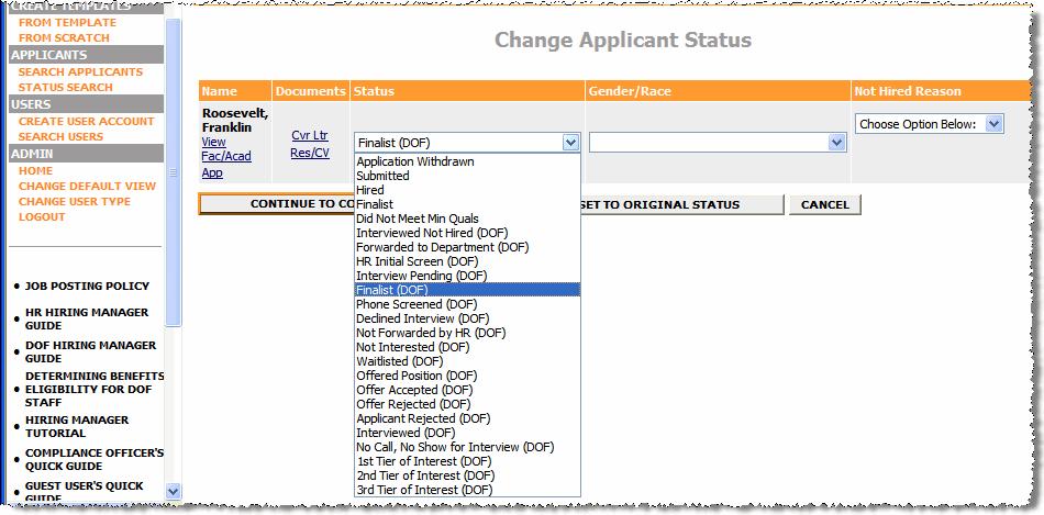 applicant. Click to change status 3.