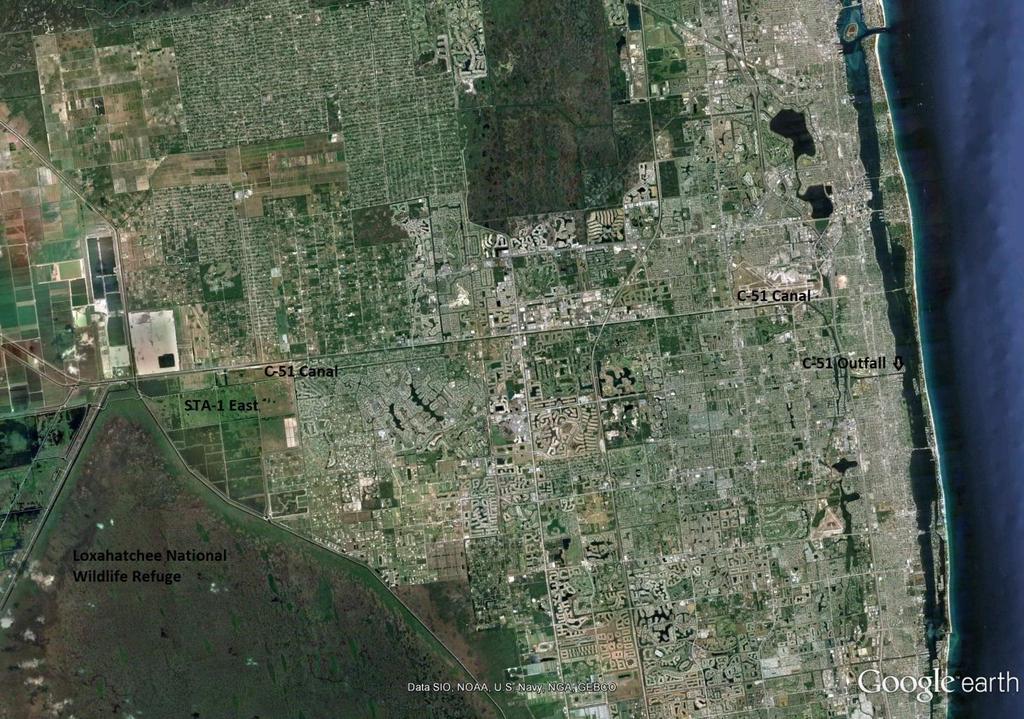 Stormwater is routed through southeast Florida canals before being discharged to estuarine