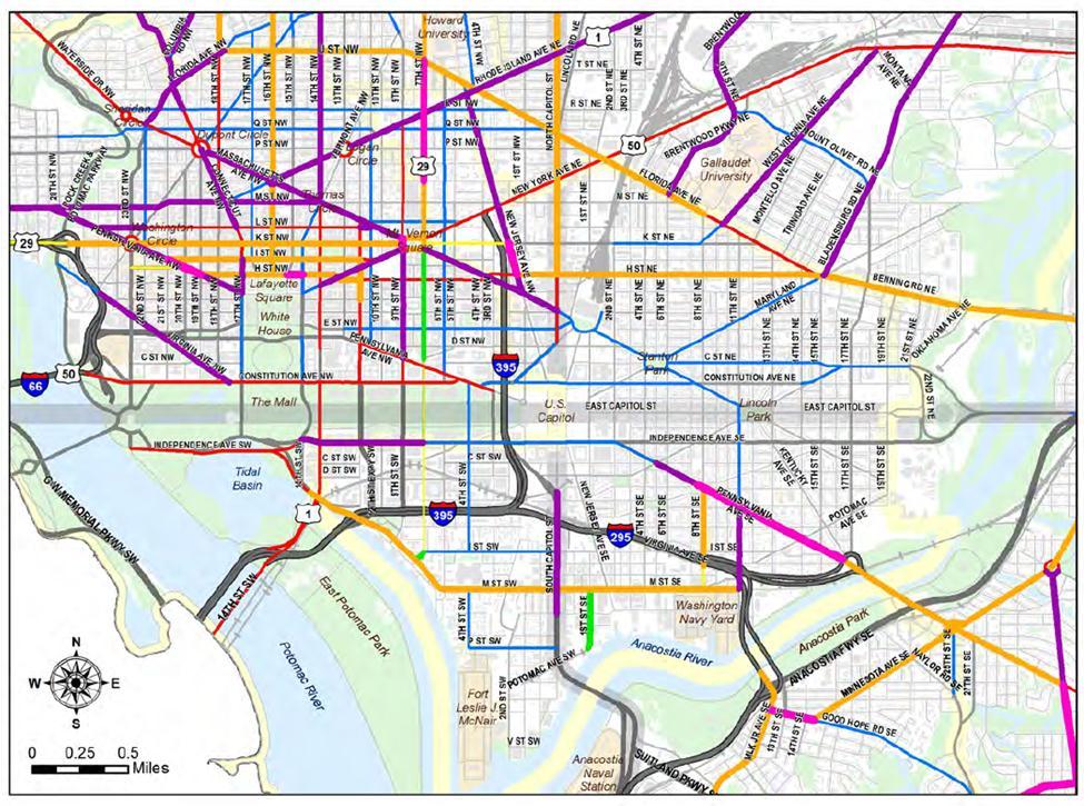 Recommendations Figure 31: MoveDC Proposed Modal Corridors (Inset) Analysis and evaluation considerations: Pilot testing and purposeful monitoring and evaluation of truck lanes are a principal means