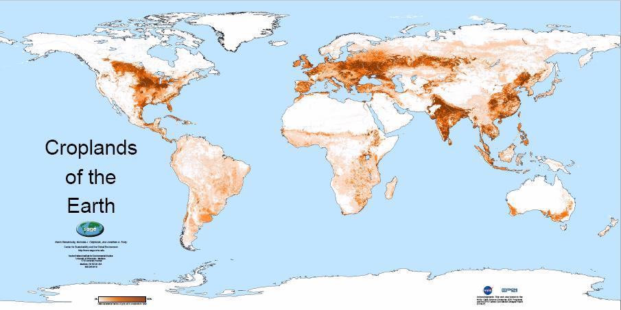 Human Activities Dominate Earth Croplands and pastures are the